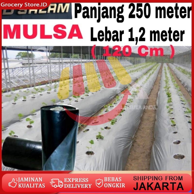 Mulsa Plastik Hitam Perak 1 Roll (250m x 120cm) - Plastik Mulsa Pertanian Premium