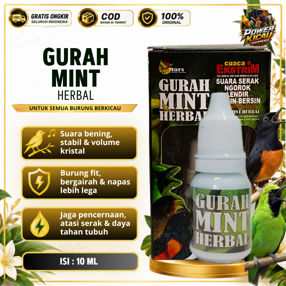 Gurah Mint 10ml Obat Burung Serak Pilek Penjernih Suara Volume Kristal Murai Kacer Cucak Ijo Kenari