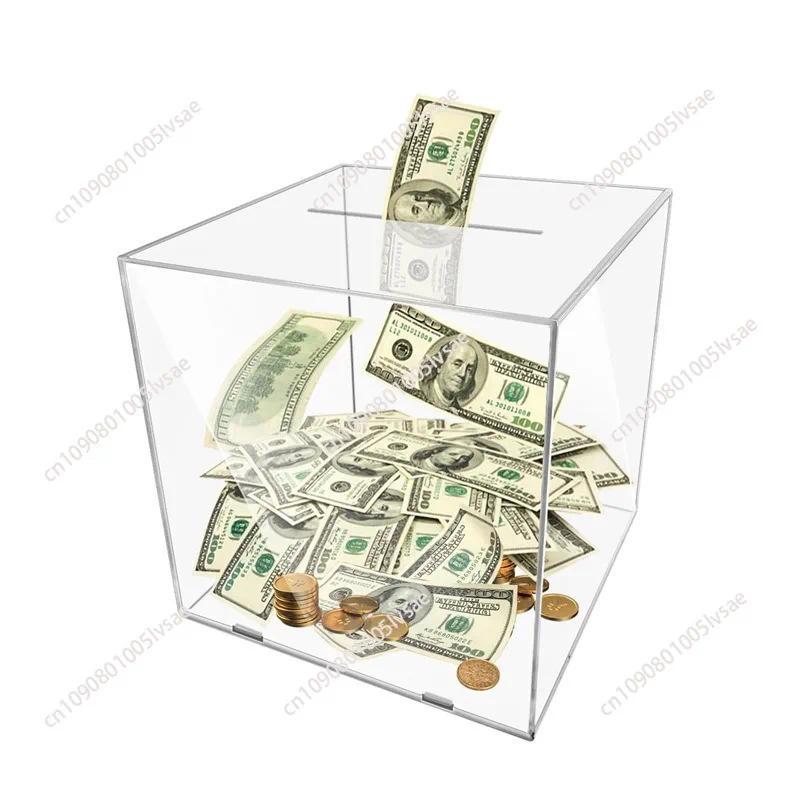 Square acrylic transparent piggy bank, foreign trade hot-selling dollar piggy bank