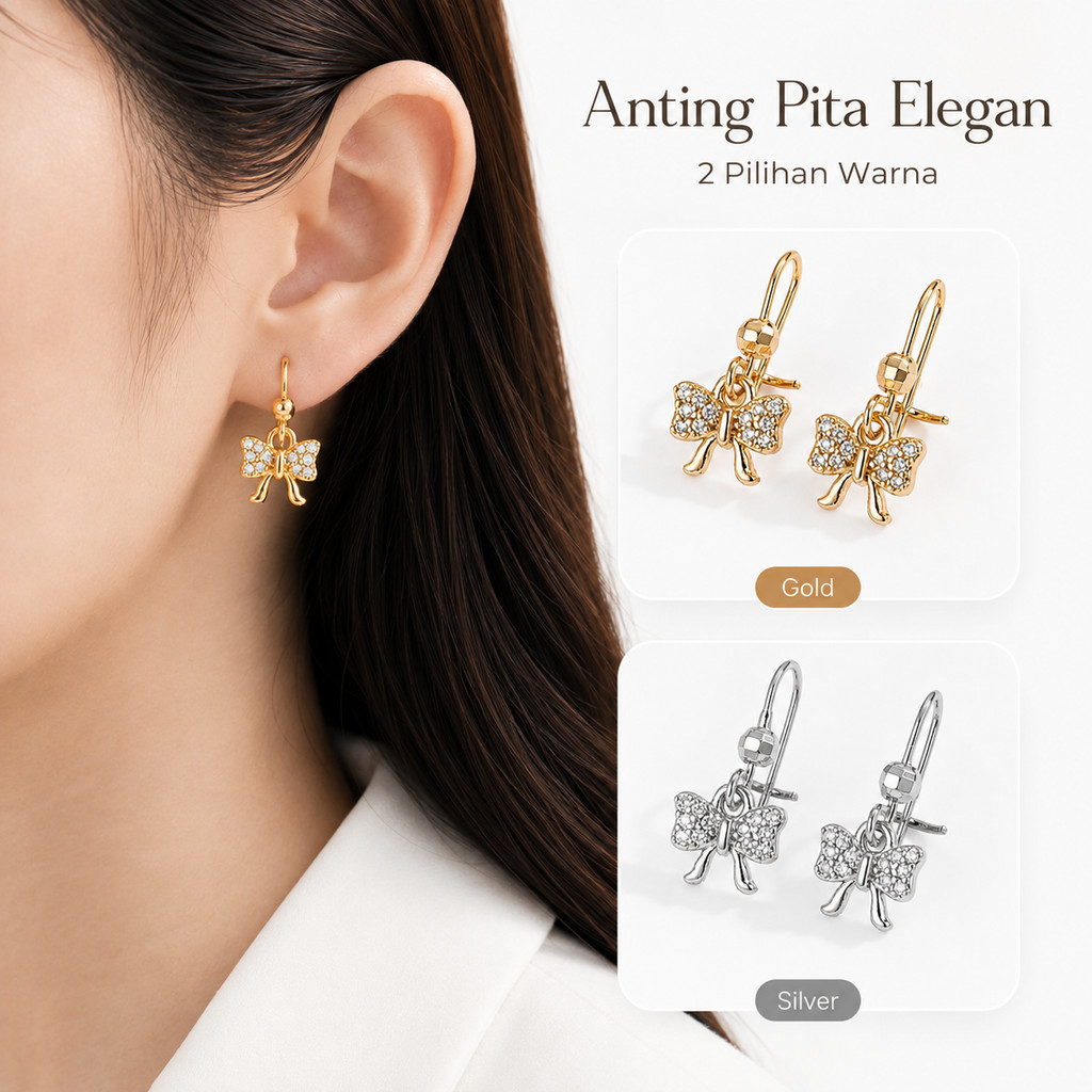BeliMurah Anting Titanium Gaya Korea Wanita Dewasa Warna Emas Muda Panjang Anti Karat Tahan Lama