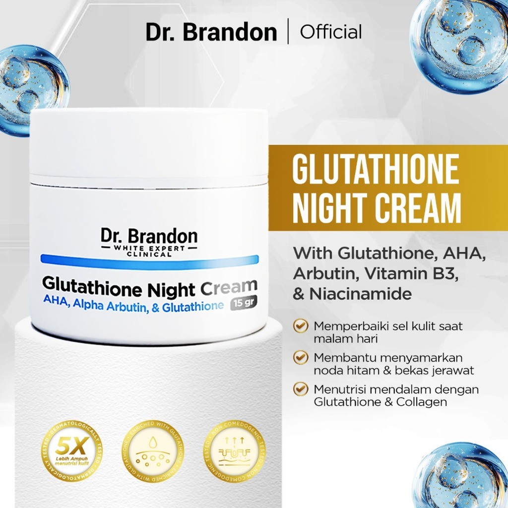 SERUM | Serum Wajah Dr.Brandon Glutathione Night Cream / Krim Malam pencerah wajah anti flek