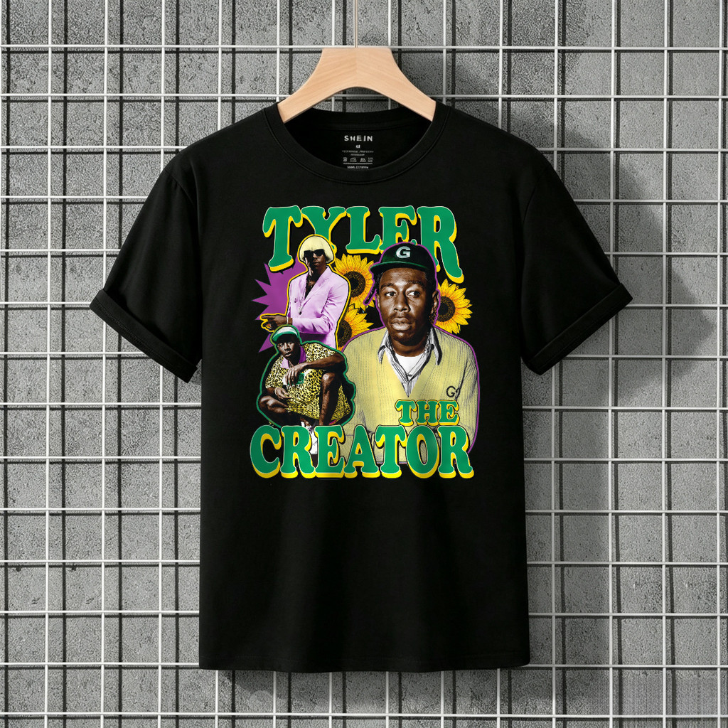 T Shirt Oversize Pria Kaos Korea Bergaya Streetwear Dengan Kolase Tiga Figur Pria Bunga Matahari Dan