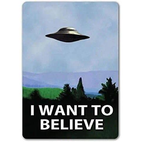 Pioujw-Metal Sign X-Files Inspired I Want to Believe Metal Wall Bar Pub Home Decor Sign Plaque Alien