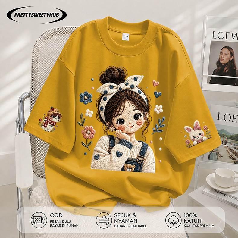 Pretty Sweety Hub - Kaos Oversize Wanita Lengan Pendek Baju Wanita Motif Cute Girl Bunny Korean Styl