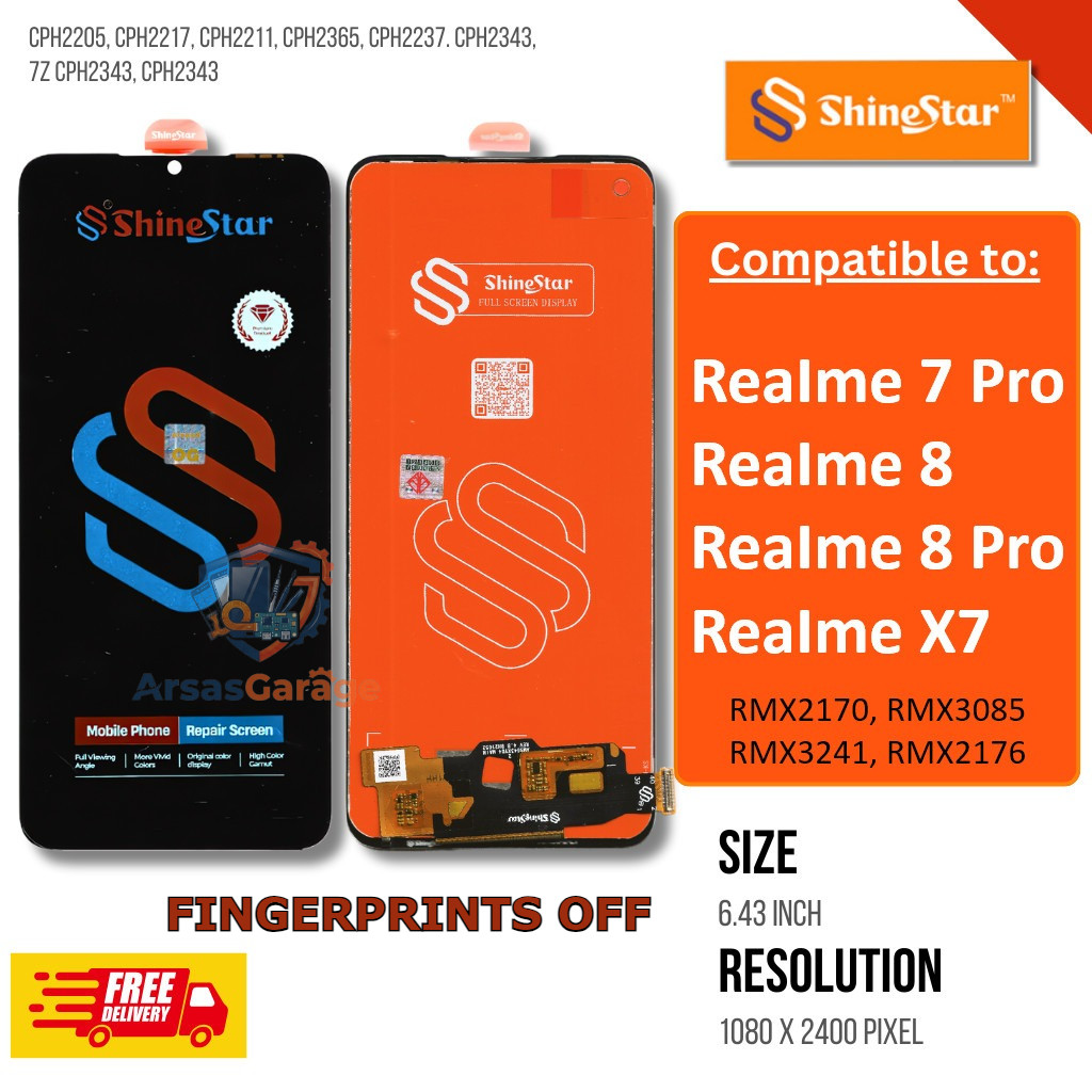 Shinestar LCD TS Realme 8 Pro - Realme 8 - Realme X7 - RMX2176 RMX3085 RMX2170 - IPS bukan OLED