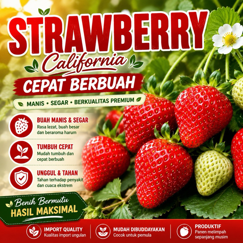 Benih isi 10 Biji Benih Buah Strawberry Jumbo California Genjah Benih Bibit Strawberry Jumbo-