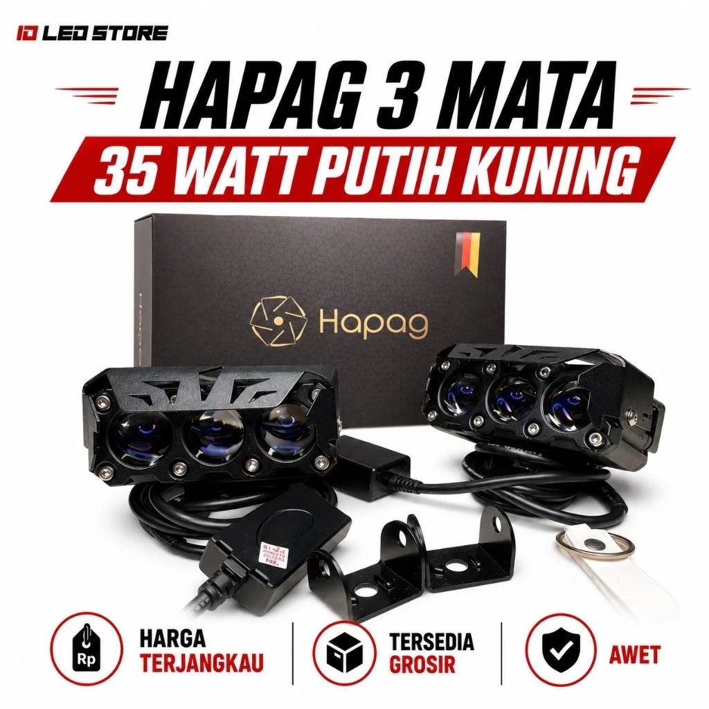HAPAG 3 Mata Mini Projie 3 Mata Purple Lens 35 Watt Putih Kuning Original Premium Quality
