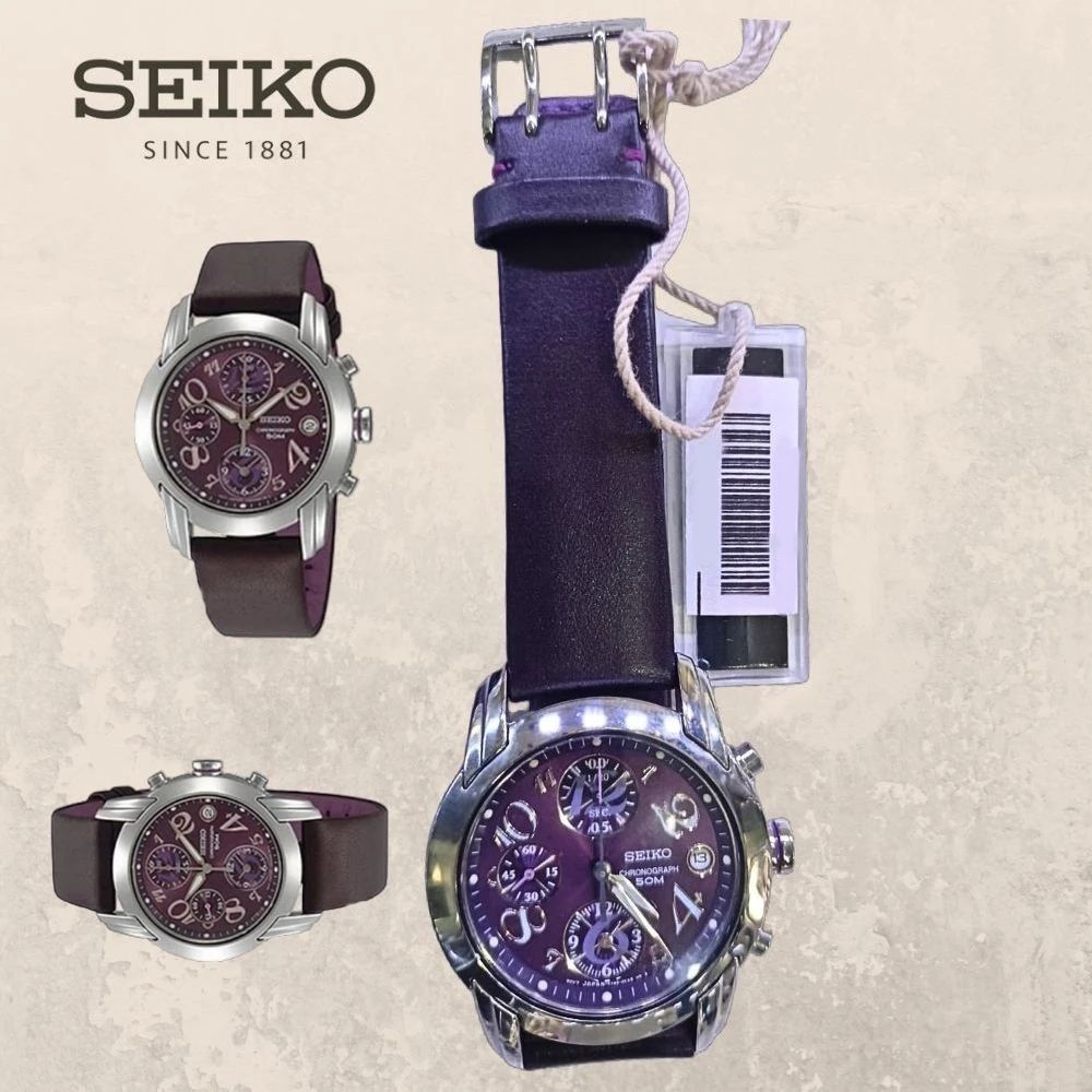 Seiko Criteria SND871 SND871P1 Purple Chronograph 36 mm Rubber Strap Quartz Original Jam Tangan Wani