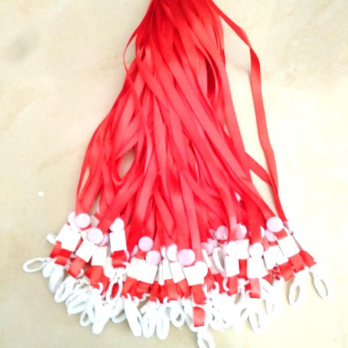 Tali id card /lanyard 1cm jepitan plastik - Merah