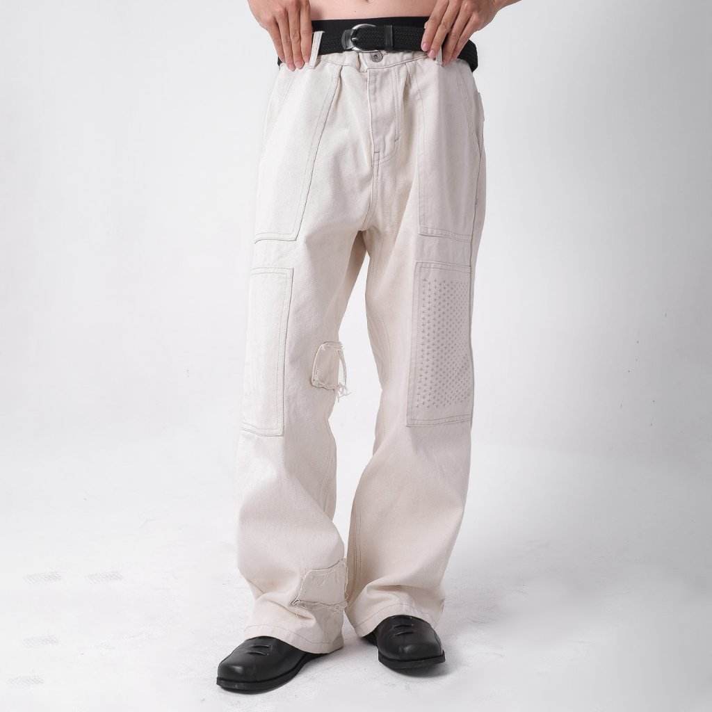 2TIMESTOO Fieldwork Fatigue Denim Pants - Khaki