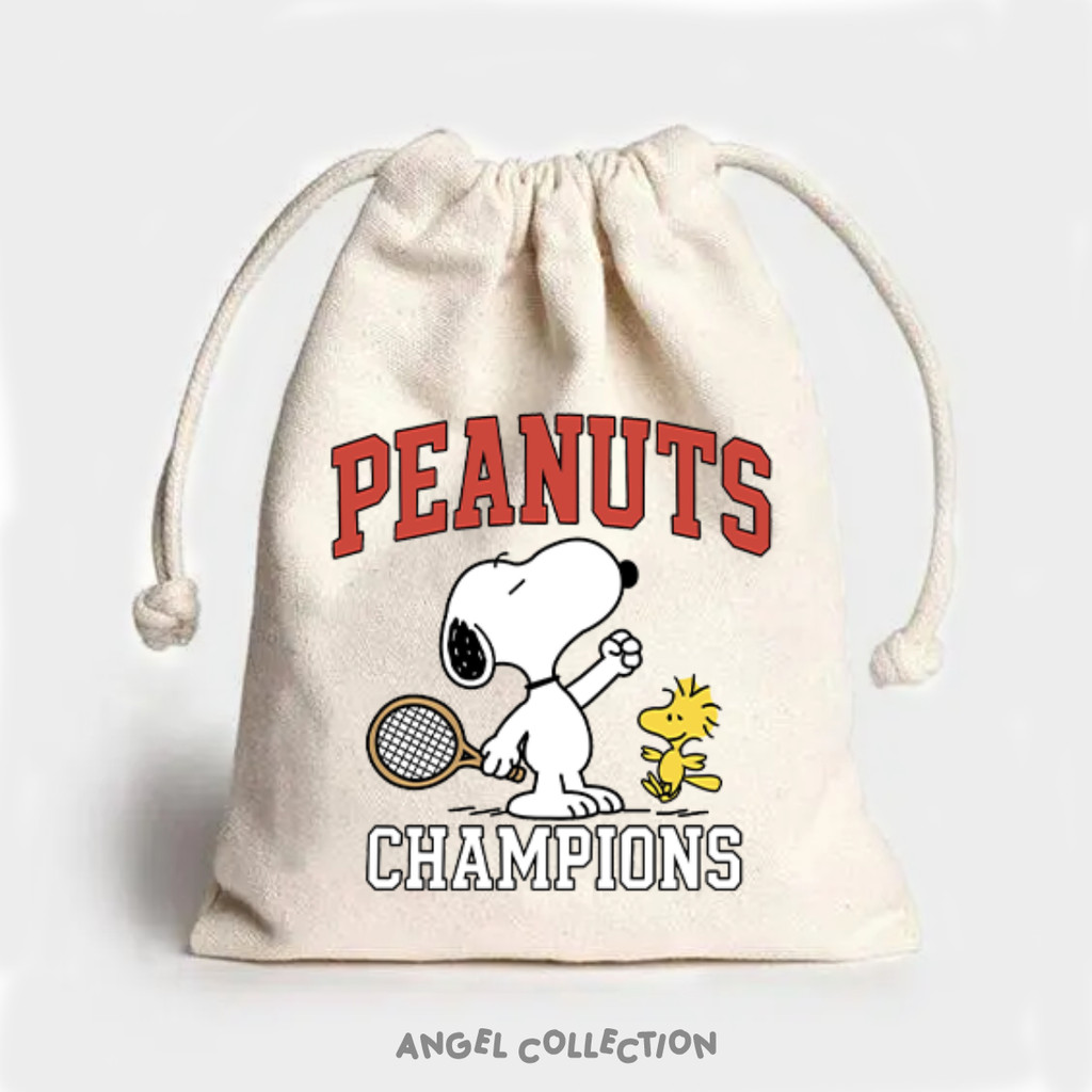 ENJEL Pouch Serut Kanvas Tebal Premium Snoopy Untuk Oleh-Oleh Souvenir Enjel Collection