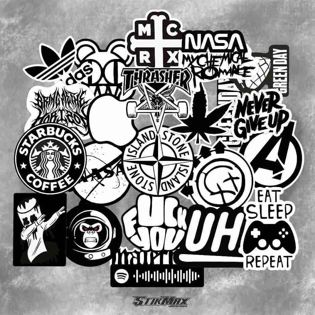 24PCS Stiker Aesthetic Hitam Putih Stiker Hp helm Laptop tumbler