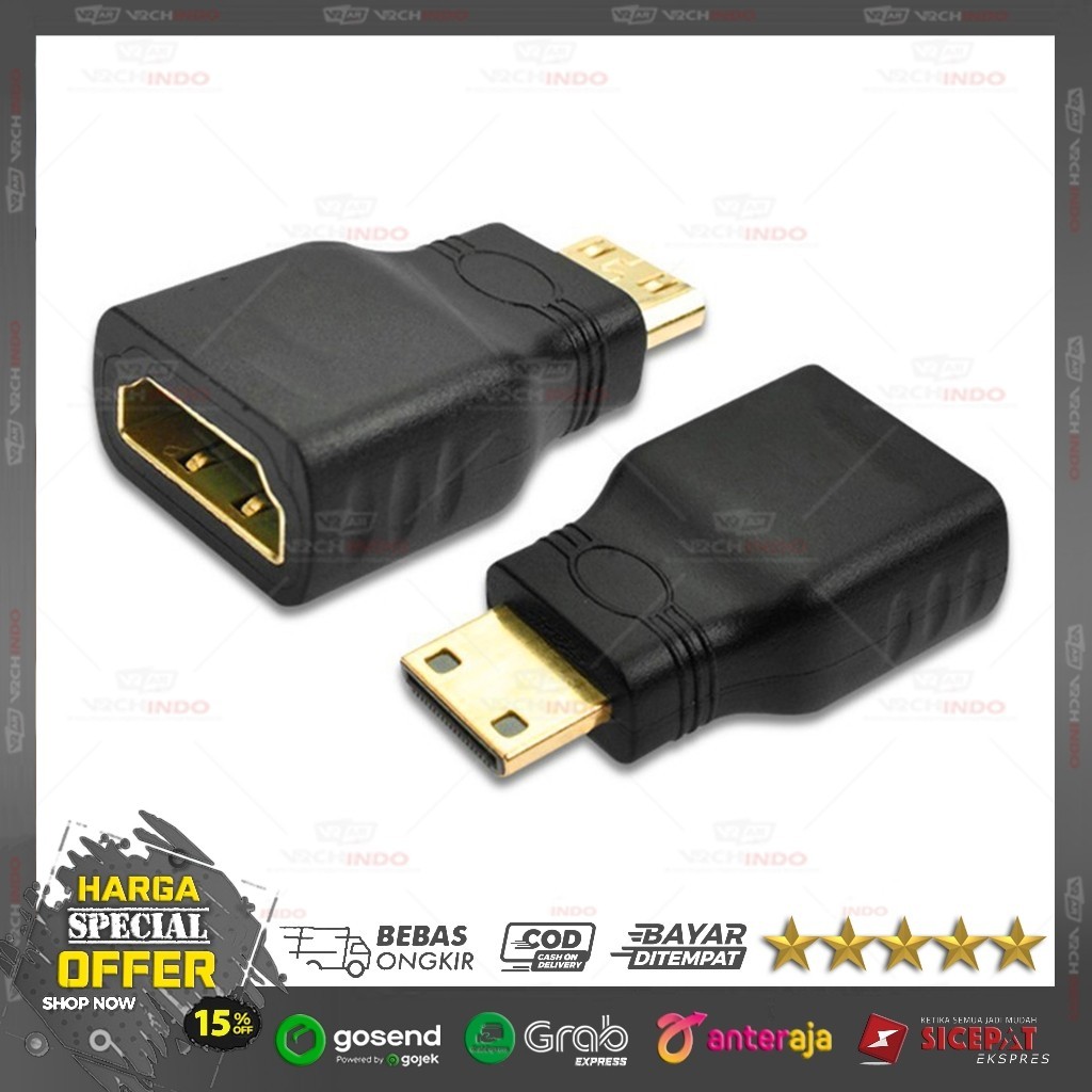 Adaptor HDMI Mini Male ke HDMI Female Connector Converter Kompatibel Kamera Digital Tablet Laptop ke