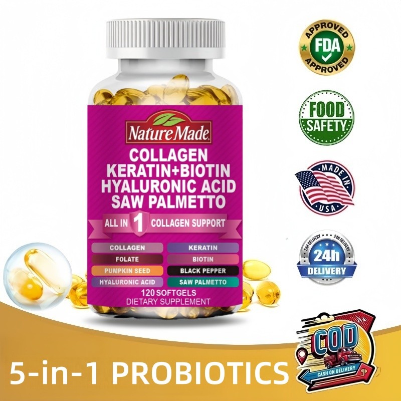 Collagen Capsules Biotin Keratin Saw Palmetto Hyaluronic Acid - Vitamin E Folic Acid Pumpkin Seed MS