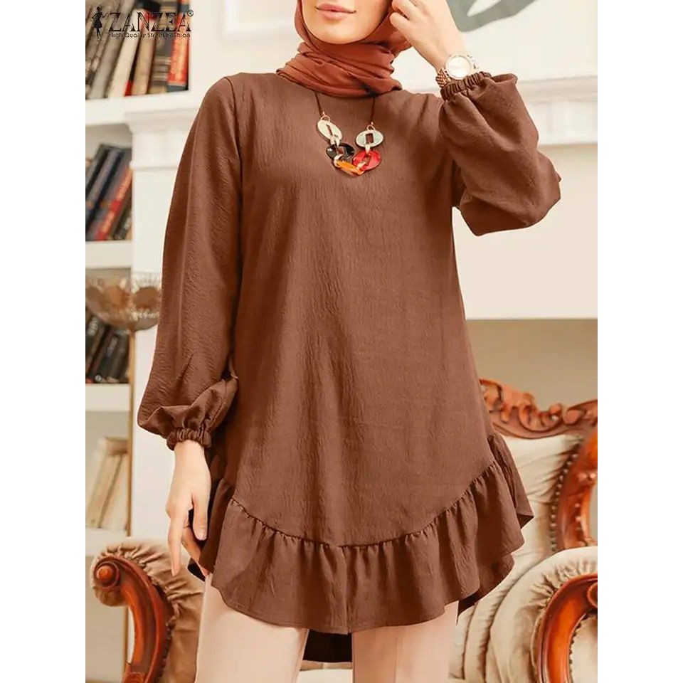 TUNIK POLOS LENGAN  PANJANG MODEL REMPEL BAWAH TERBARU PAKAIAN MUSLIM WANITA MUSLIMAH TERBARU 2023