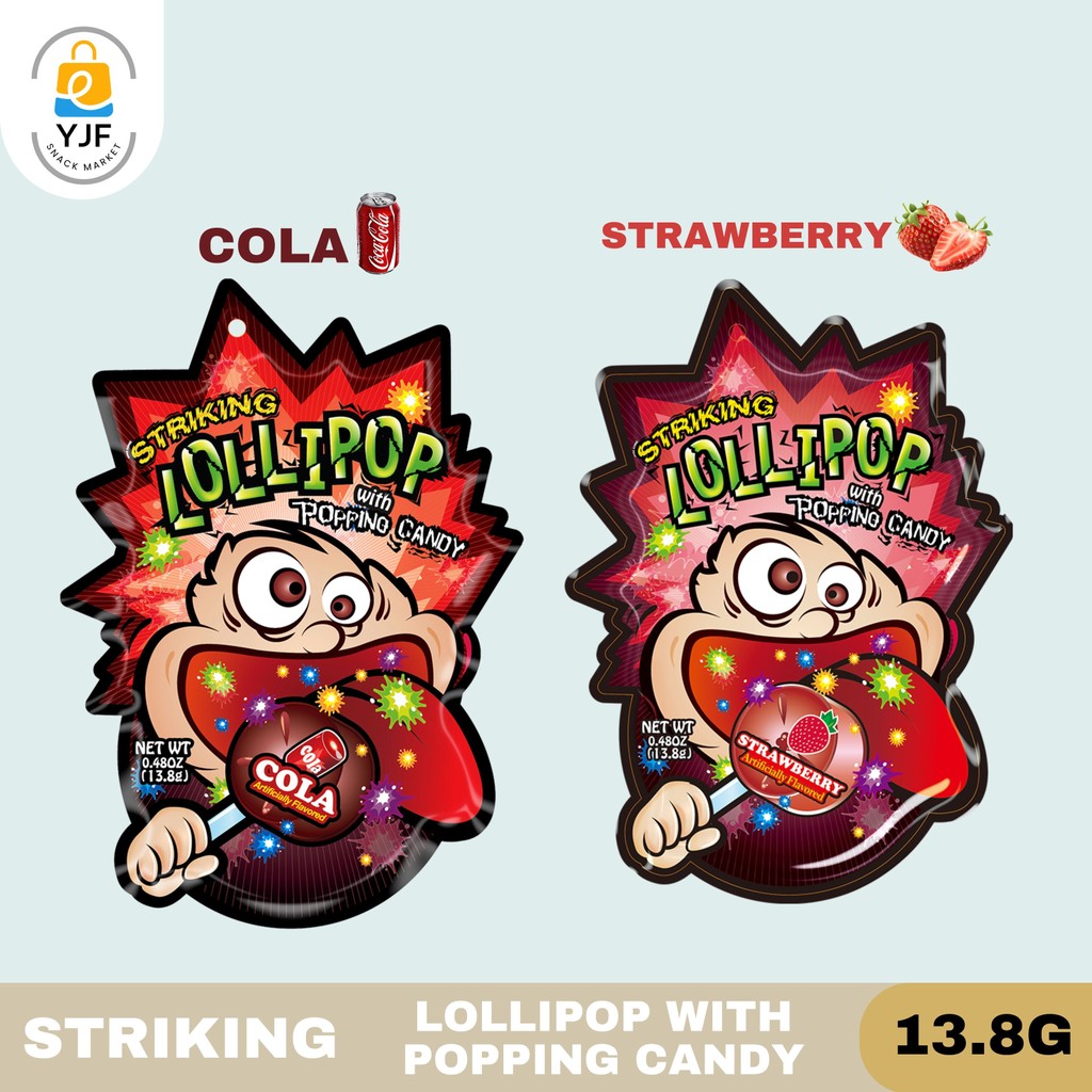 Striking Lollipop With Popping Candy 13,8g / Rasa Cola / Rasa Strawberry / Permen Pletak Pletok / Pe