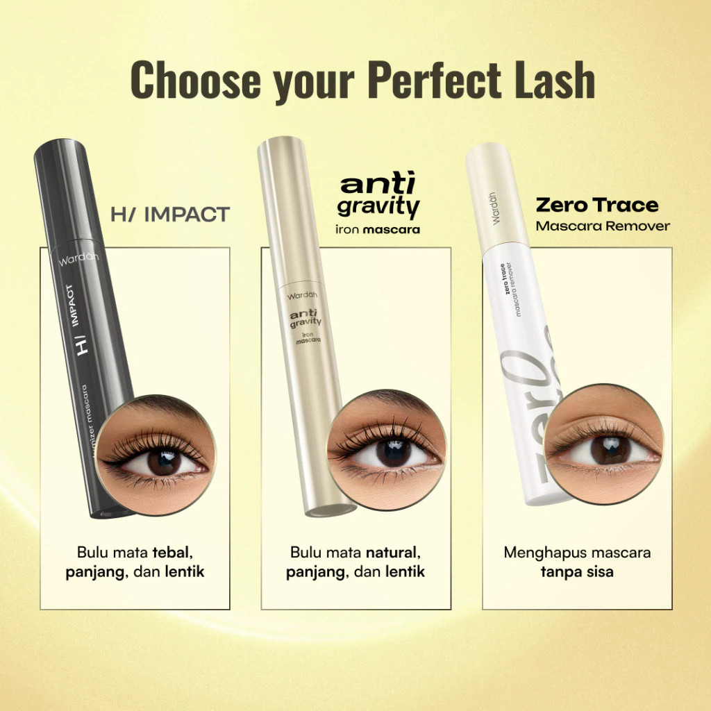 Wardah Mascara Hi Impact Volumizer | AntiGravity Iron | Zero Trace Mascara Remover
