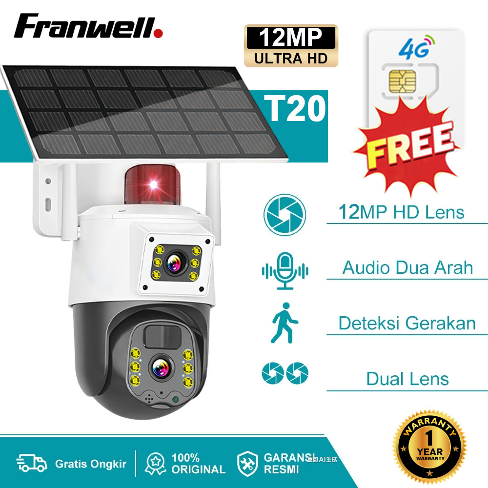 Netcom Store 【0 Tagihan listrik】 CCTV Tenaga Surya T20 Outdoor 4G CCTV 12MP Kamera PTZ Bertenaga Sur