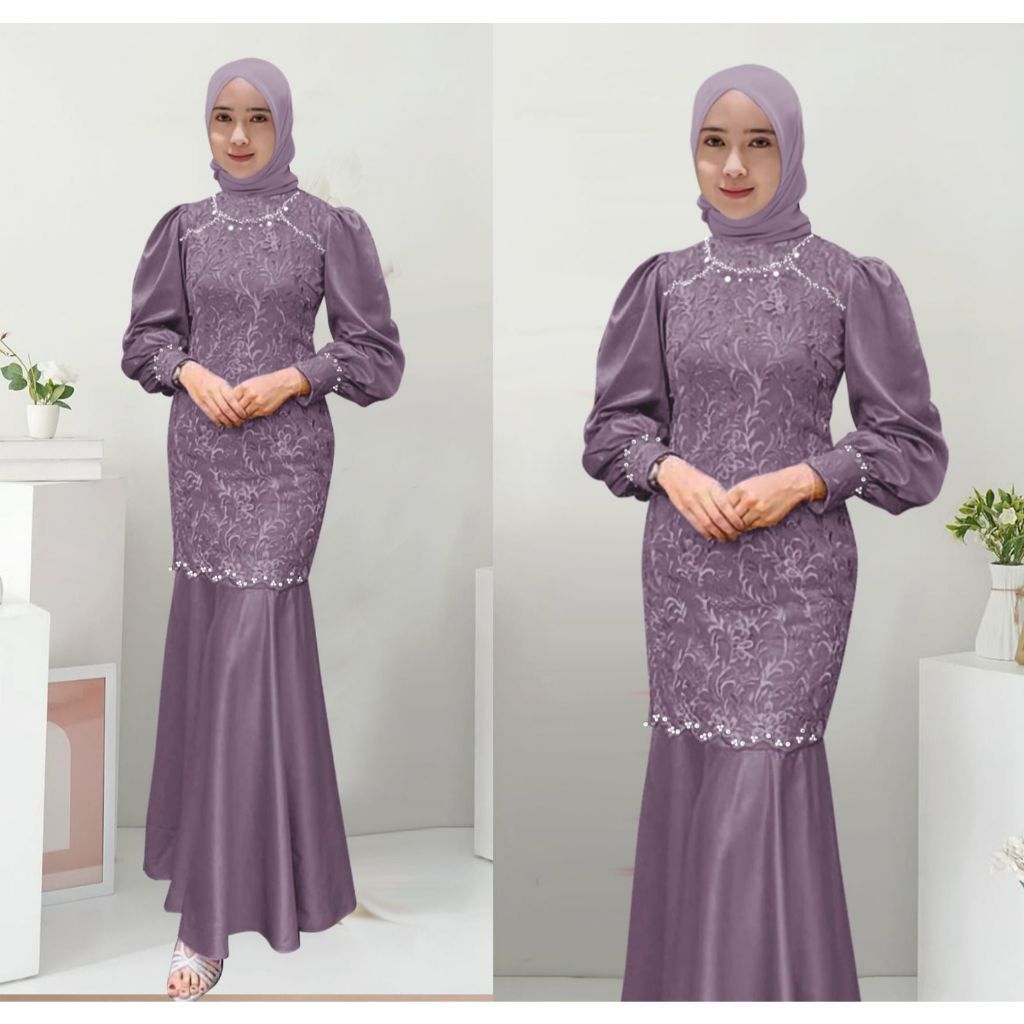 [Padu Dress] Gamis Brokat Muslim Jumbo Warna Mauve – Elegan untuk Pesta, Kondangan & Lebaran
