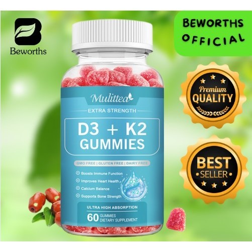 Mulittea Permen Jelly Vitamin D3 K2 Untuk Anak-Anak & Dewasa Mendukung Kesehatan Otot Tulang Gigi