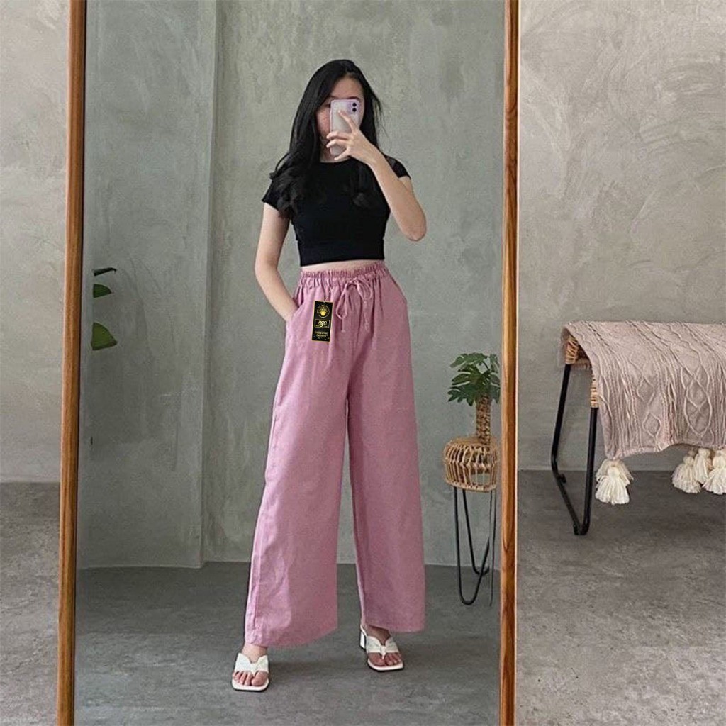 Sale  | Celana Kulot Rayon Wanita Tali Panjang Kupu Highwaist Pinggang Karet Cullote