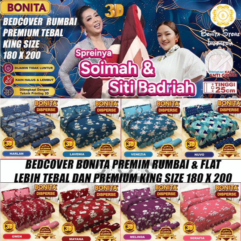 BONITA BEDCOVER RUMBAI SET KING SIZE 180X200 NO.1 || BEDCOVER BONITA 100% DISPERSE TEBAL PREMIUM ORI