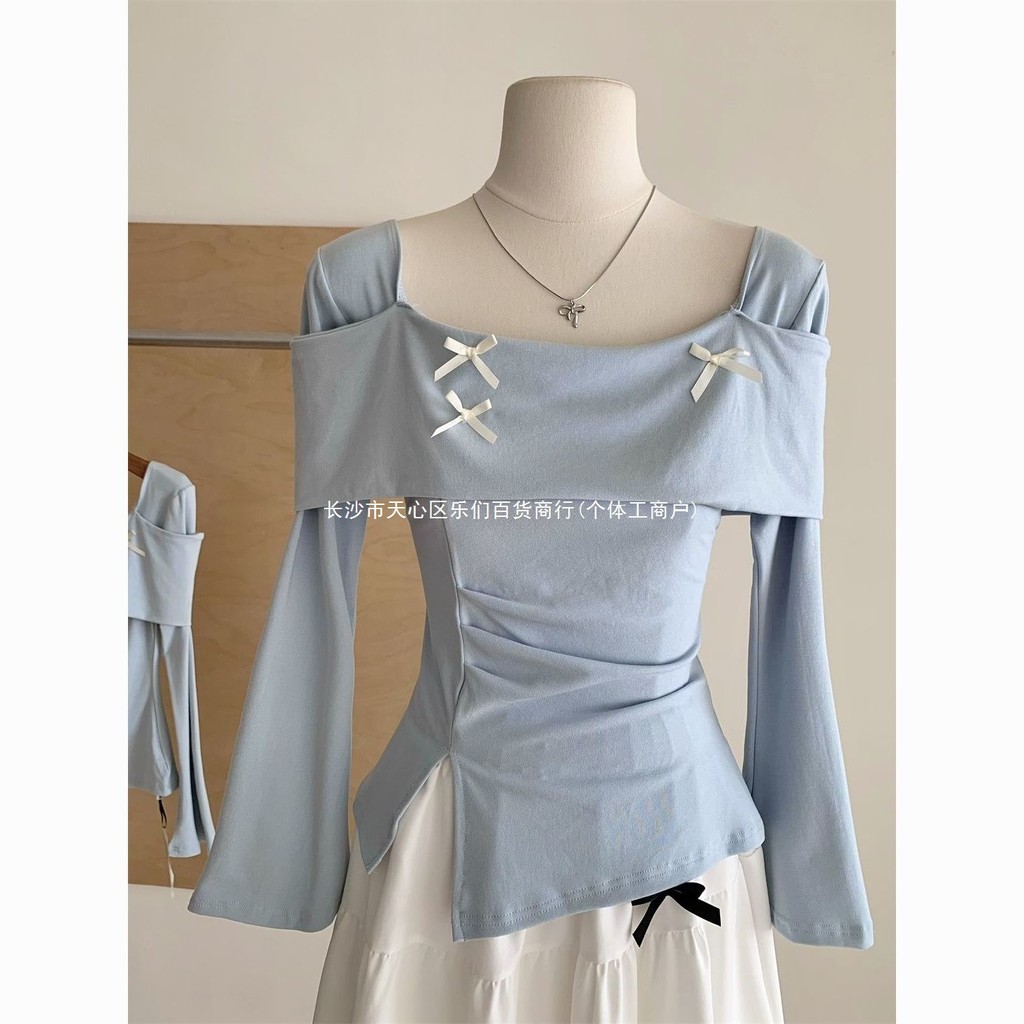 Set Dua Potong Atasan Lengan Panjang Satu Bahu dan Rok Setengah