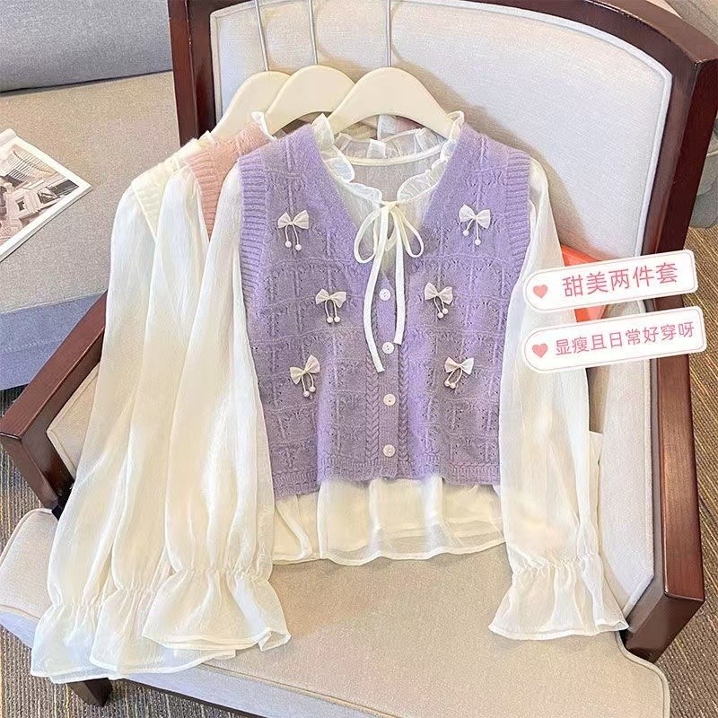 Wanita Gaya Korea Rajutan Tanpa Lengan Rompi Rajut V-neck Longgar Sweater V-neck Longgar