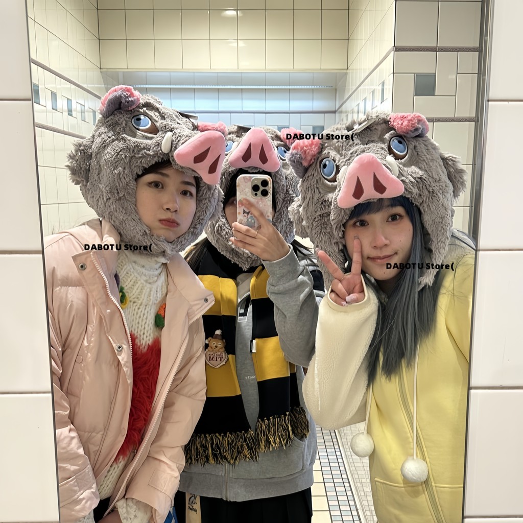 Cosplay Prop Wild Boar Head Plush Hat Hashibira Inosuke Plushies U-shaped Pillow Warm Stuffed Pig He
