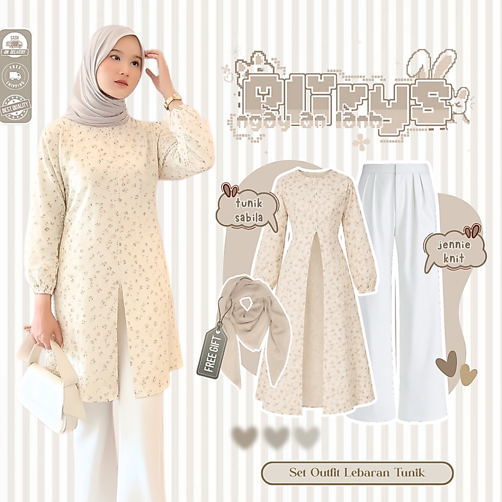 One Set Tunik Kondangan ( Bella Square + Tunik Sabila ) 4in1 Set Wanita Kondangan Kekinian - D103