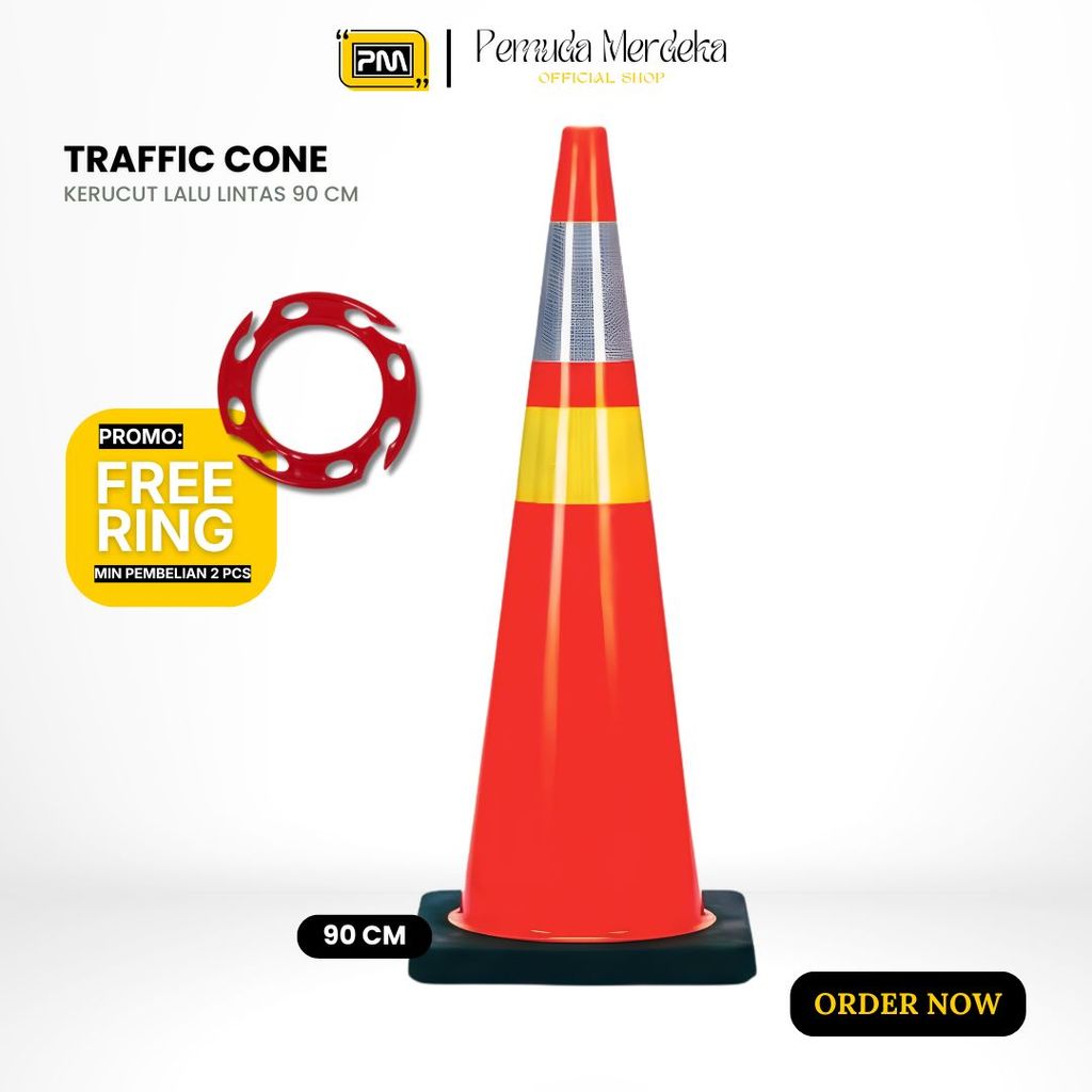 Kerucut Jalan 90 cm Besar Traffic Cone Pembatas Parkir & Jalan Raya - Safety Cone Alas Hitam Anti An