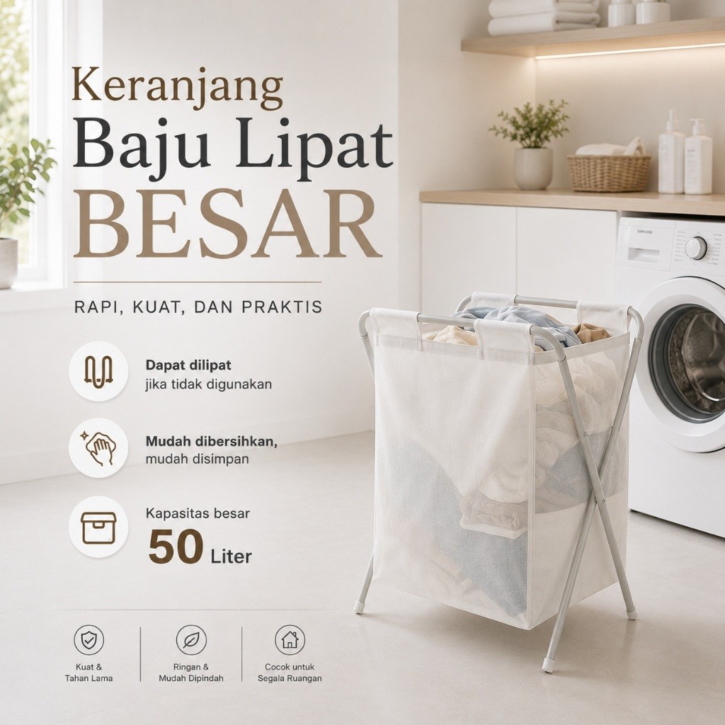 834 - Keranjang Binatu Baju Kotor Lipat - Tempat Cuci Pakaian Celana Kotor - Foldable Laundry Basket