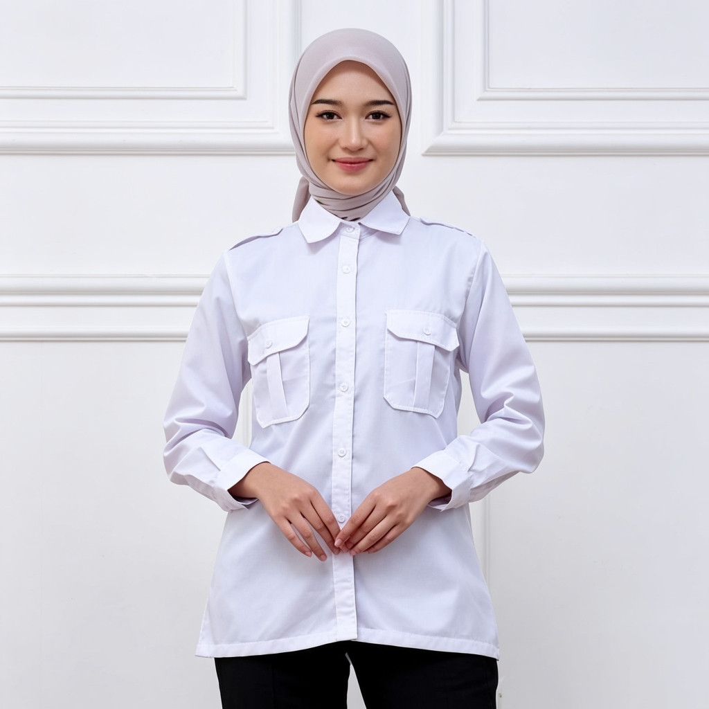 PDH Putih Dinas ASN PNS Guru Putih Pria Lengan Pendek - Lengan Panjang Seragam PDH Pria