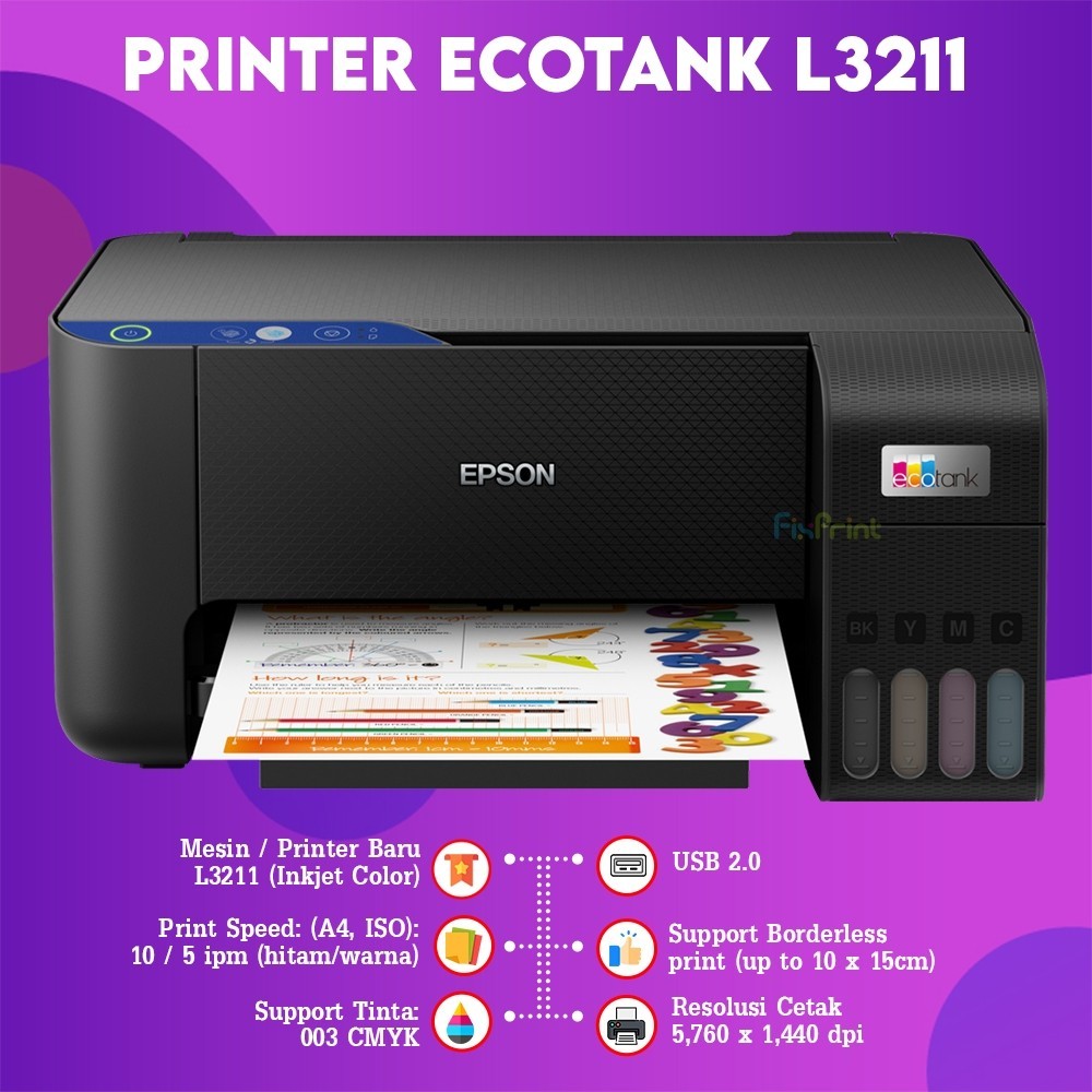 Epson L121 A4 Ink Tank Printer - Print Only, Tinta Botol 4500/7500 Halaman