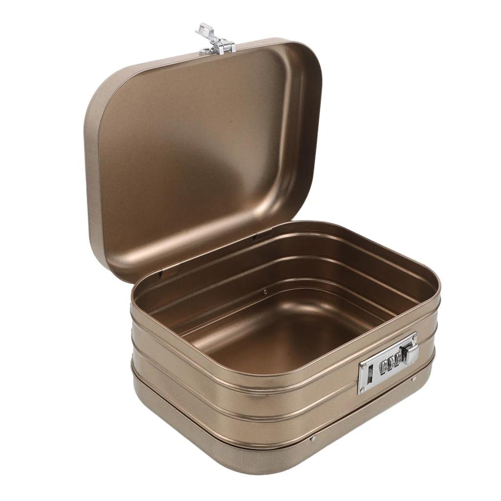 Lockable Tin Storage Box Square Combination Lock Keepsake Container Vintage Metal Jewelry Cash Souve