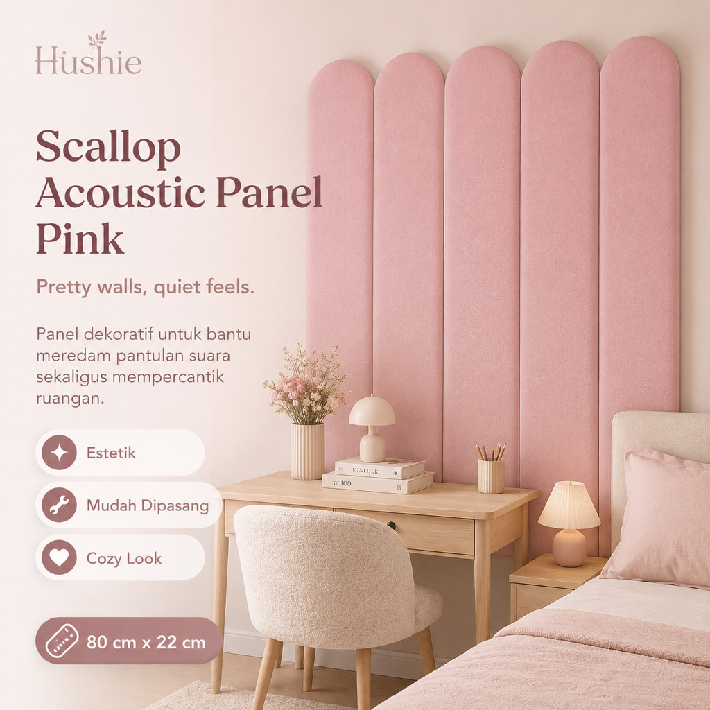 HUSHIE Scallop Acoustic Panel Pink Panel Akustik Dinding Peredam Suara 80x22cm