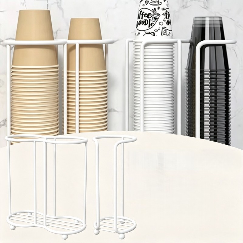 Rak Penata Gelas Dual Slot Besi Tempat Gelas Kopi Teh Susu Kertas Plastik Warna Putih