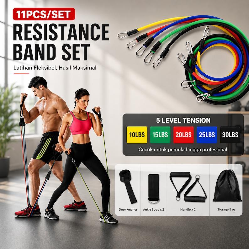 Set Tali Stretching Resistance Band 11 Pcs/Set Tali Strecing Yoga Fitness Gym