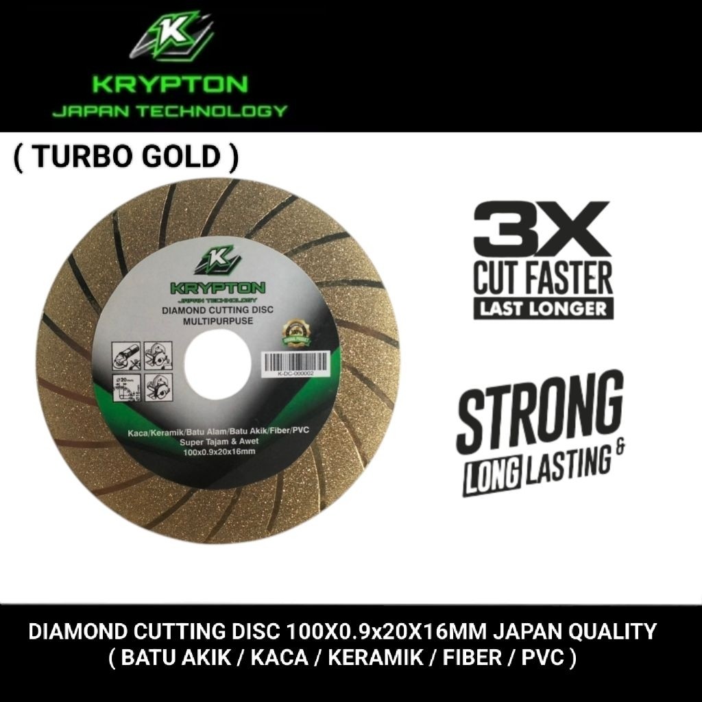 KRYPTON Mata gerinda potong / Diamond cutting 4" Japan quality ( batu akik / kaca / keramik / PVC / 