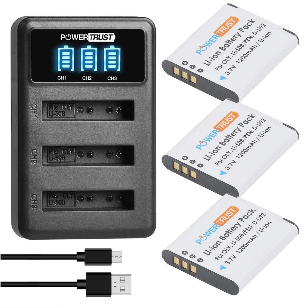 DLI92 Battery & USB 3 Channel Charger for Pentax DLI92, Ricoh Pentax Optio I10,RZ10,RZ18,WG1 2 2GPS 