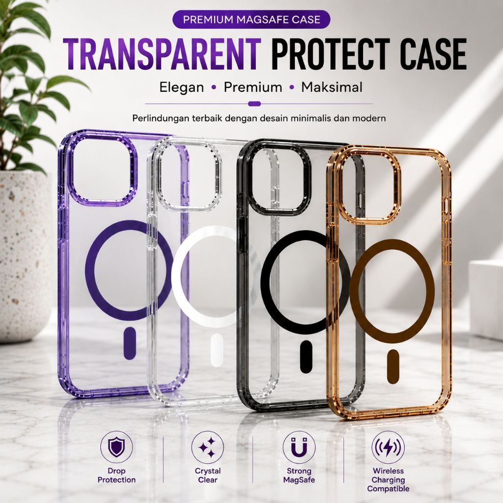 Case iPhone 13 Mini 13 Pro Max Casing Crystal Clear Magsafe Wireless Charging Transparan Premium