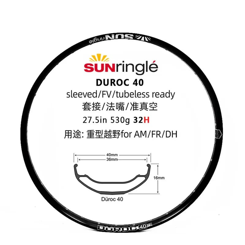 Foto Rims Velg Rim 27.5 Sunringle Sun Ringle Duroc 40 Alloy presta 32H 1 Pc sepeda DH AM Enduro