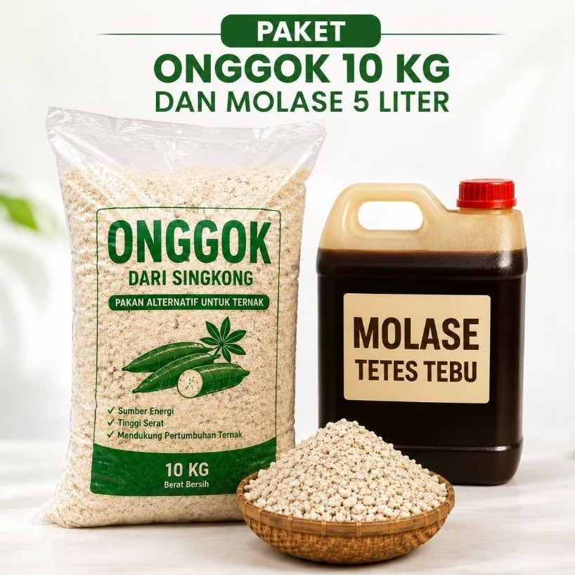Paket onggok 10 kg + molase tetes tebu 5 liter / pakan fermentasi ternak sapi kambing domba berkwali