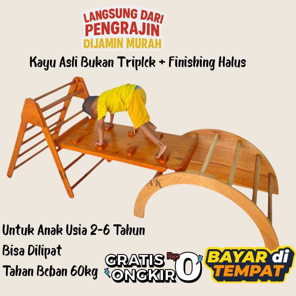 Perosotan Anak Kayu Lipat Montessori untuk usia 2-6 tahun –Mainan Motorik Indoor Jungle Gym Brakiasi