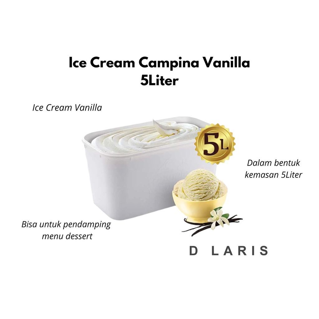 Es Krim Campina Vanilla 5 liter Ember Kotak Box Besar Ice Cream Rasa Vanila Creamy