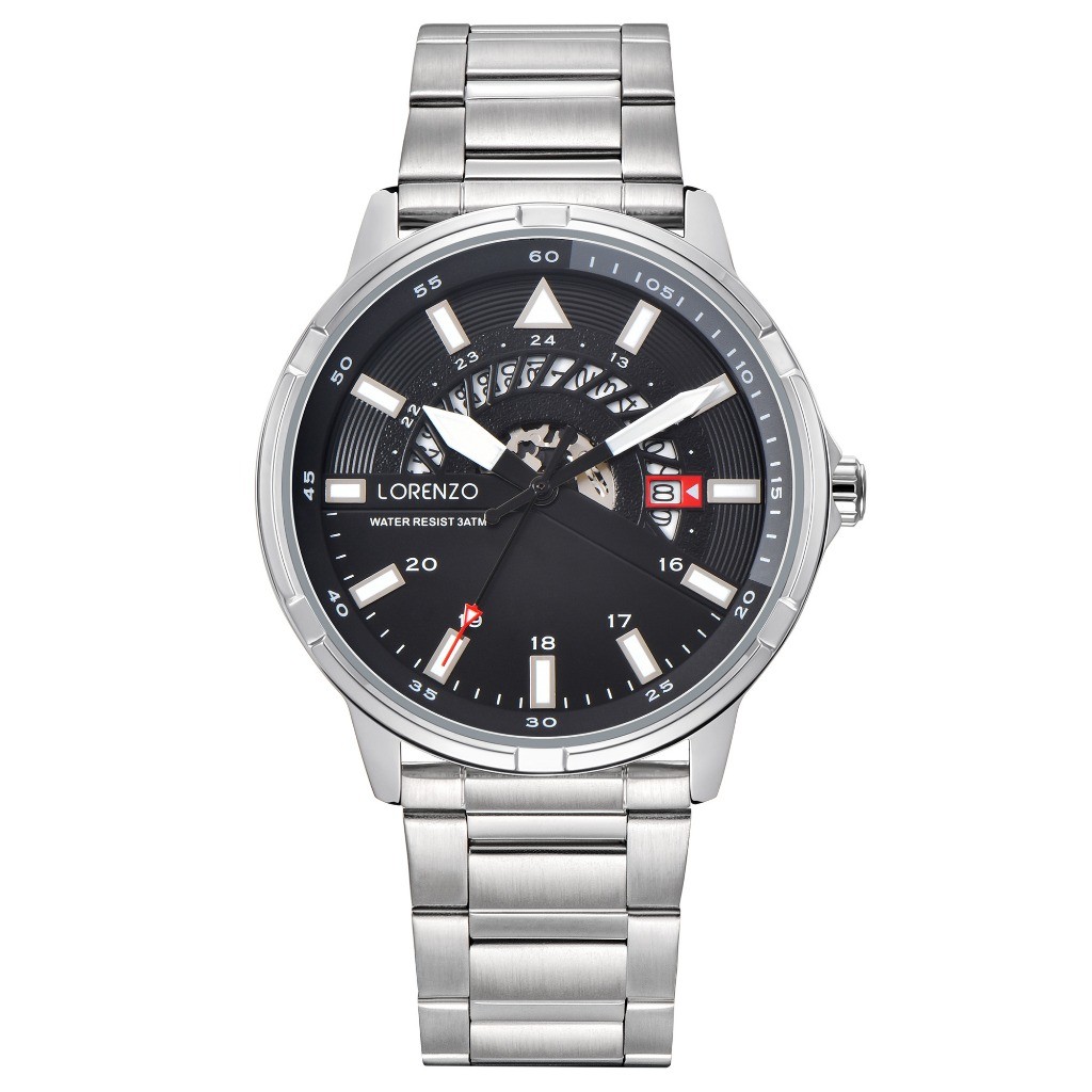 LORENZO R-6106M Jam Tangan Pria Analog Strap Stainless Diameter 45mm