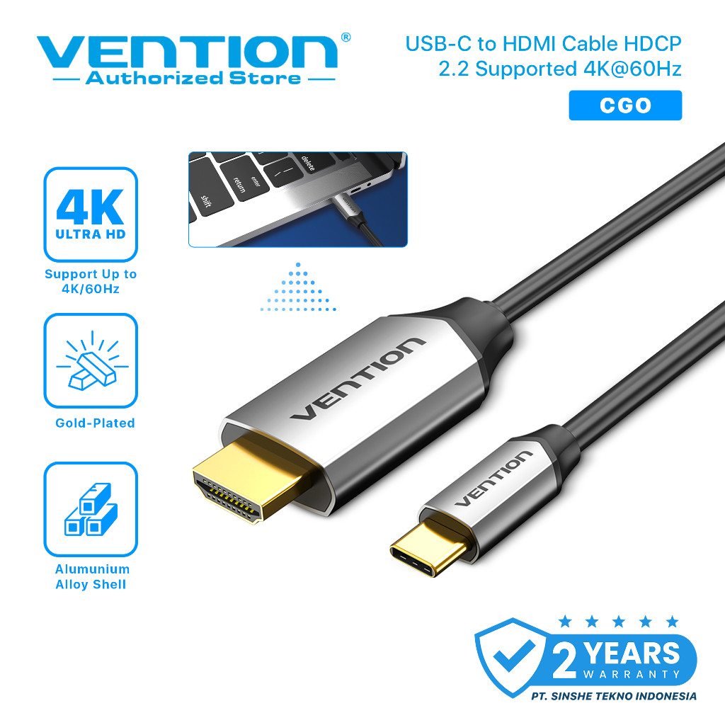 Vention Kabel Usb Type C to Hdmi Netflix HDCP Certified Thunderbolt