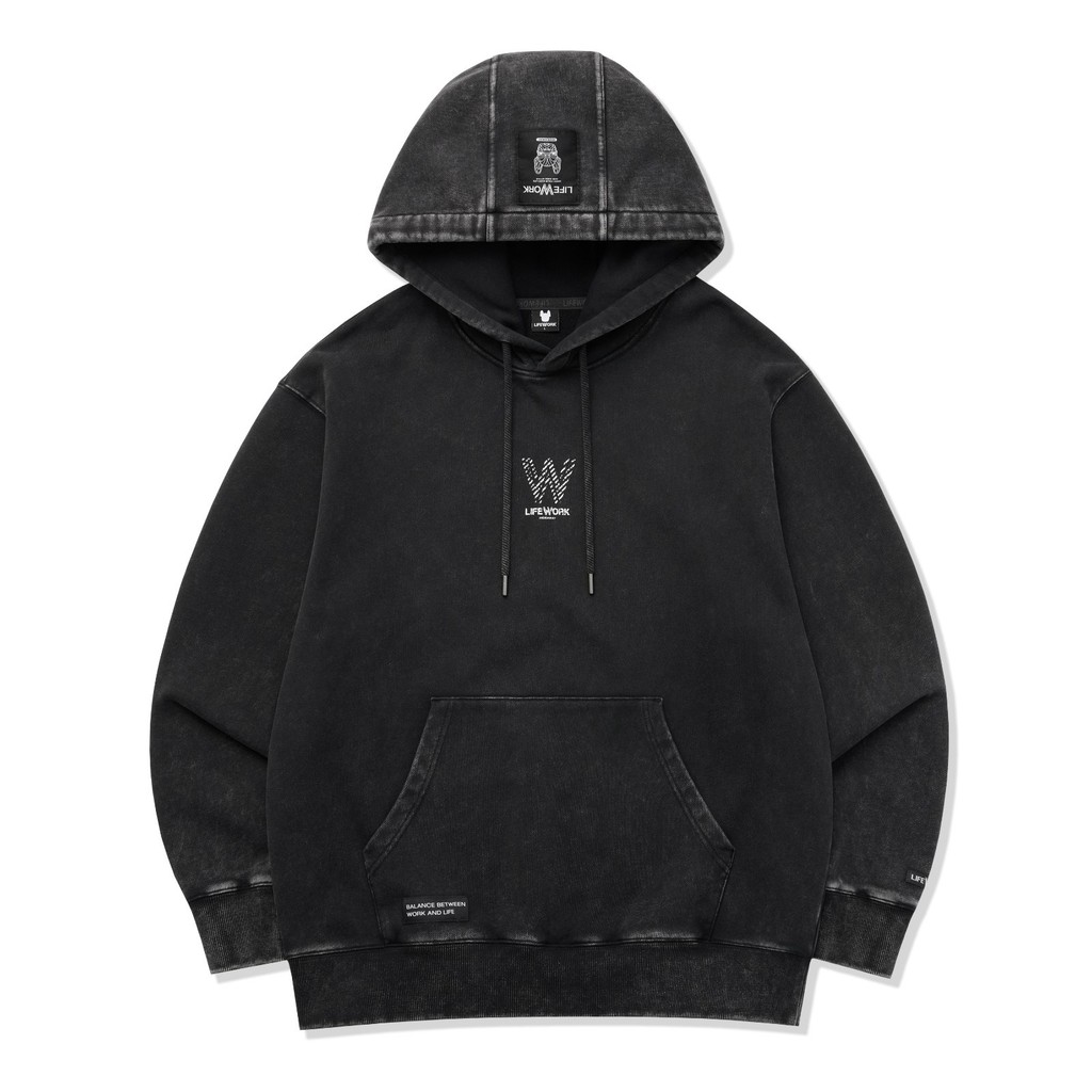LIFEWORK - Vintage Graphic W Logo Hoody - Man Charcoal Grey - Hoodie Tops Warna Abu-Abu Gelap Untuk 