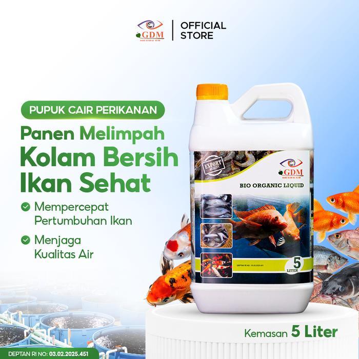 Suplemen Organik Cair GDM Perikanan 5L | Probiotik Perikanan | Air Jernih & Ikan Cepat Besar | Lele 
