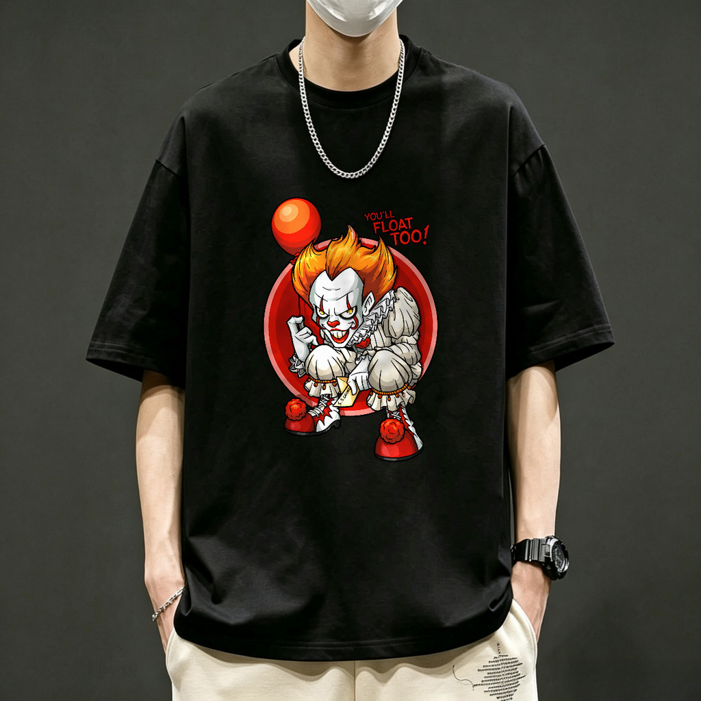 Kaos Pria Kaos Oversize Kaos Vintage Desain Badut Horor Balon Merah Youll Float Too Gaya Seram Ameri